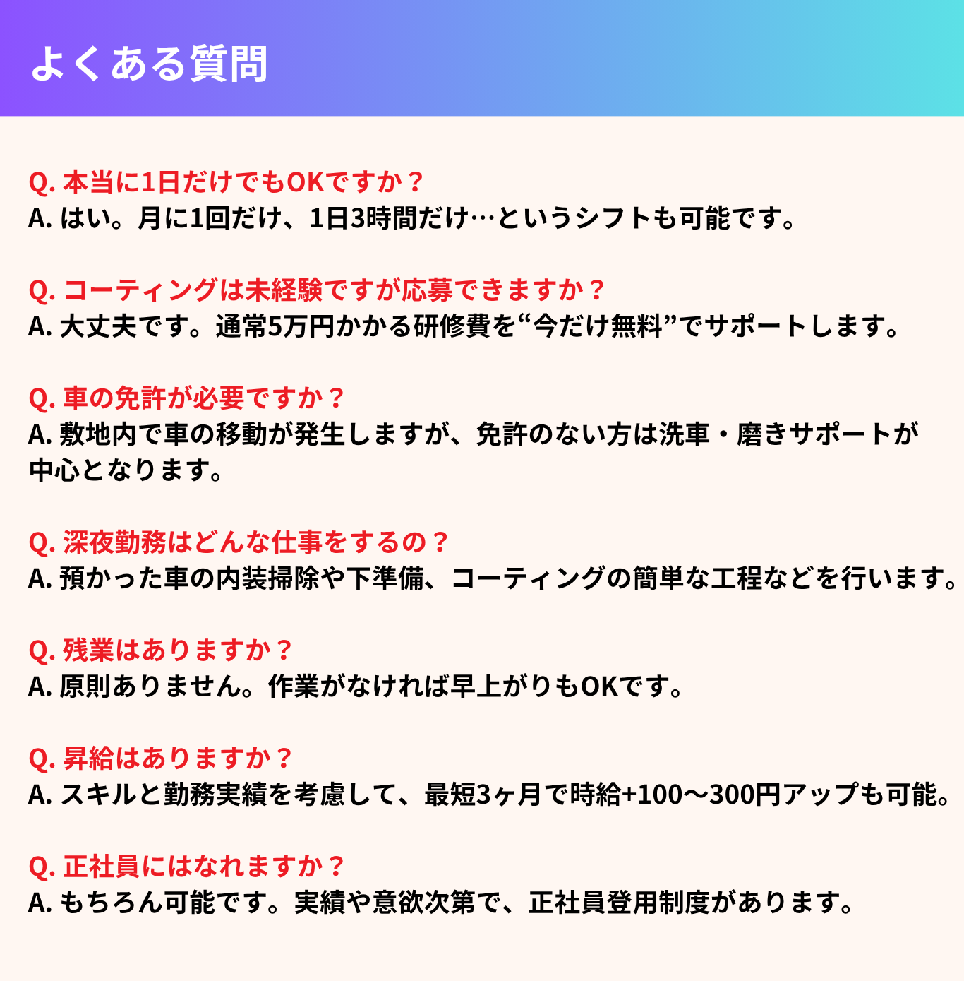 アルバイト求人のよくある質問